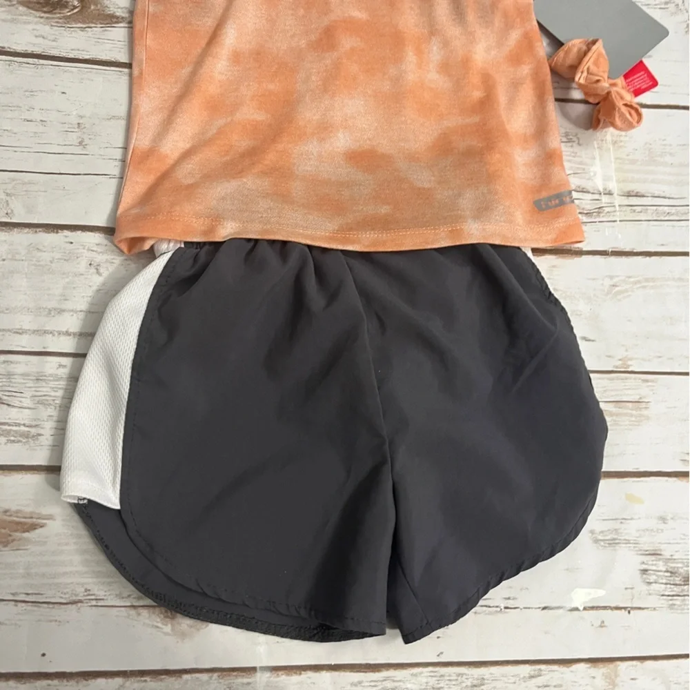 Girls Athletic‎ Set Tank Top Shorts small NWT scrunchie peach gray Hind